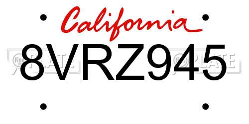 8VRZ945 California License Plate