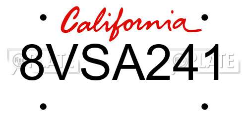8VSA241 California License Plate
