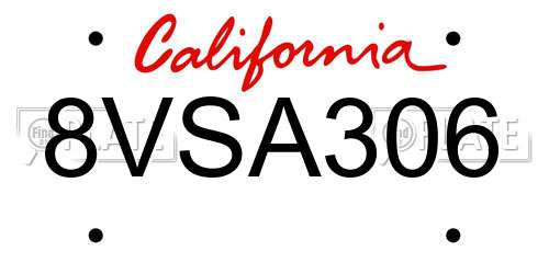 8VSA306 California License Plate