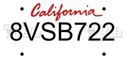 8VSB722 California License Plate