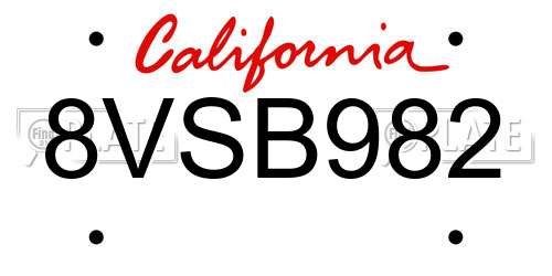 8VSB982 California License Plate