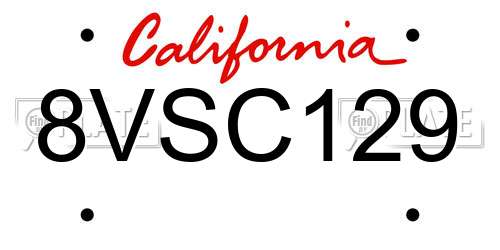 8VSC129 California License Plate