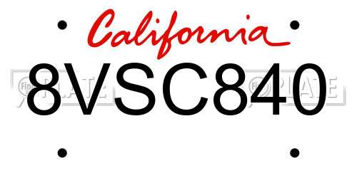 8VSC840 California License Plate