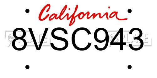 8VSC943 California License Plate