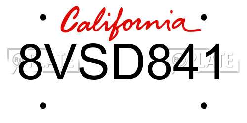 8VSD841 California License Plate