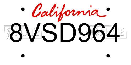 8VSD964 California License Plate