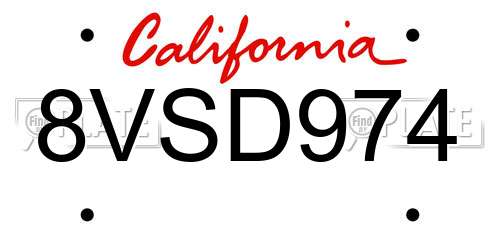 8VSD974 California License Plate