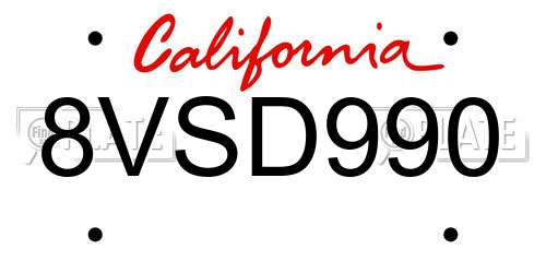 8VSD990 California License Plate