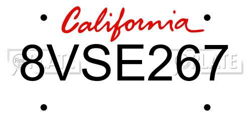 8VSE267 California License Plate
