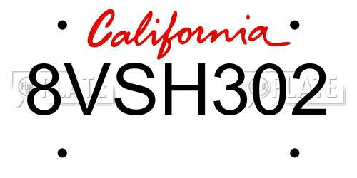 8VSH302 California License Plate