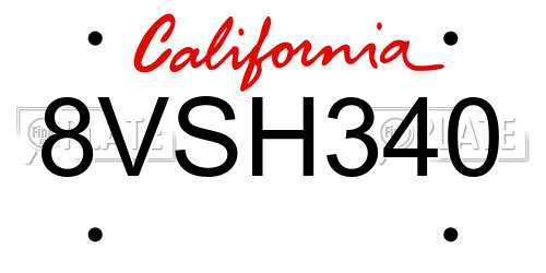 8VSH340 California License Plate