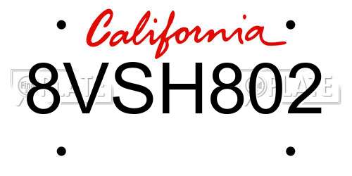 8VSH802 California License Plate