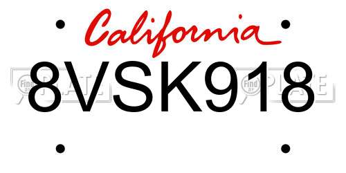 8VSK918 California License Plate