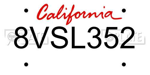 8VSL352 California License Plate