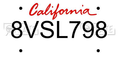 8VSL798 California License Plate