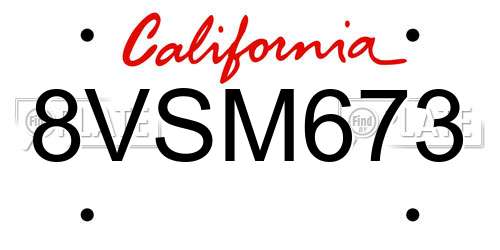 8VSM673 California License Plate
