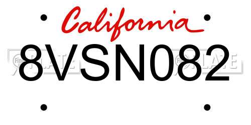 8VSN082 California License Plate