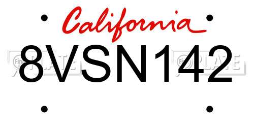 8VSN142 California License Plate