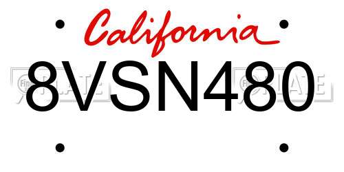 8VSN480 California License Plate