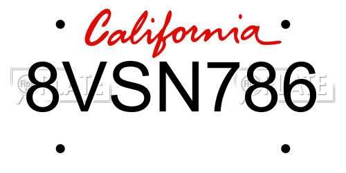 8VSN786 California License Plate