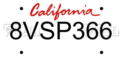 8VSP366 California License Plate