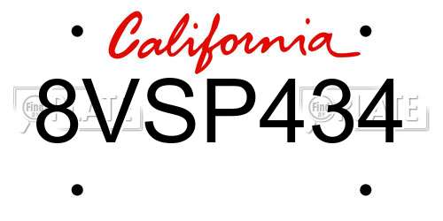 8VSP434 California License Plate