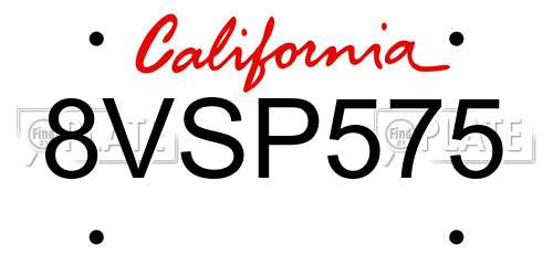8VSP575 California License Plate