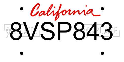 8VSP843 California License Plate