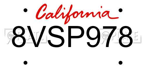 8VSP978 California License Plate