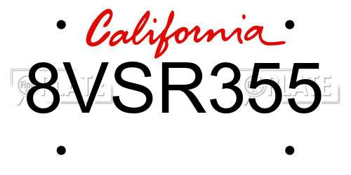 8VSR355 California License Plate