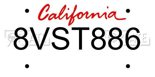 8VST886 California License Plate