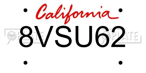 8VSU62 California License Plate