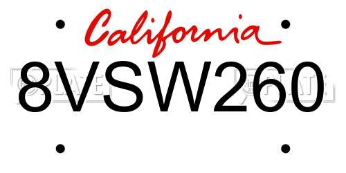 8VSW260 California License Plate