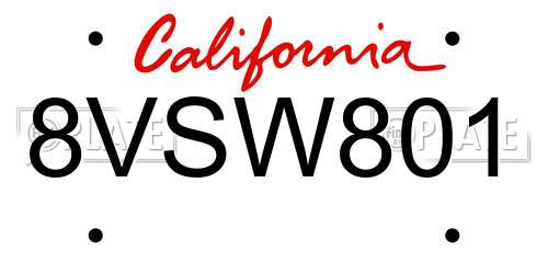 8VSW801 California License Plate