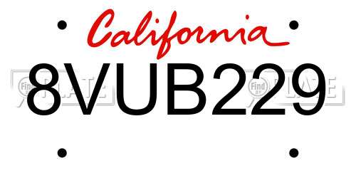 8VUB229 California License Plate