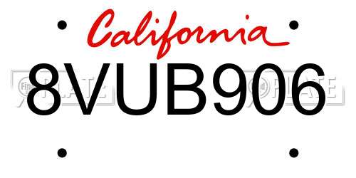 8VUB906 California License Plate