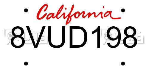8VUD198 California License Plate