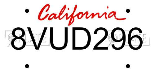 8VUD296 California License Plate