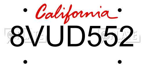 8VUD552 California License Plate
