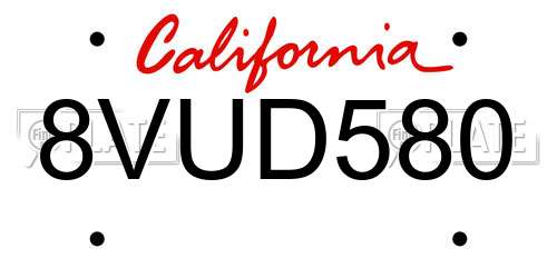 8VUD580 California License Plate