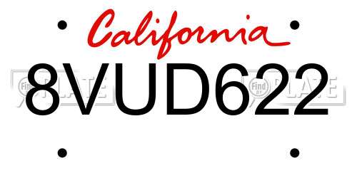 8VUD622 California License Plate