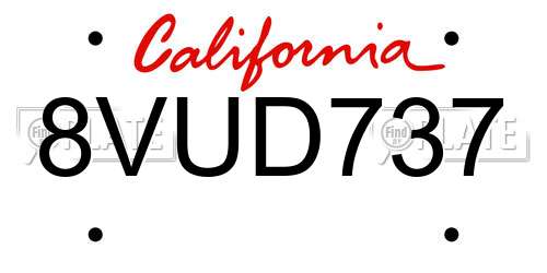 8VUD737 California License Plate