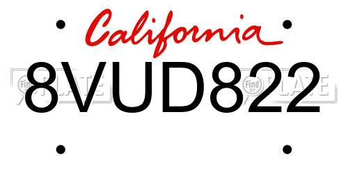 8VUD822 California License Plate