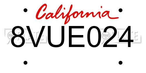 8VUE024 California License Plate