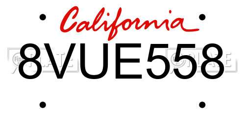 8VUE558 California License Plate