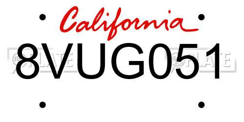 8VUG051 California License Plate