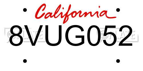 8VUG052 California License Plate