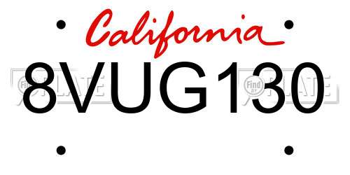 8VUG130 California License Plate