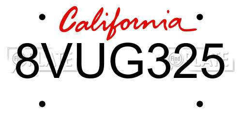 8VUG325 California License Plate