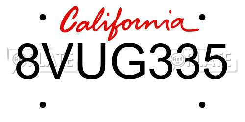 8VUG335 California License Plate